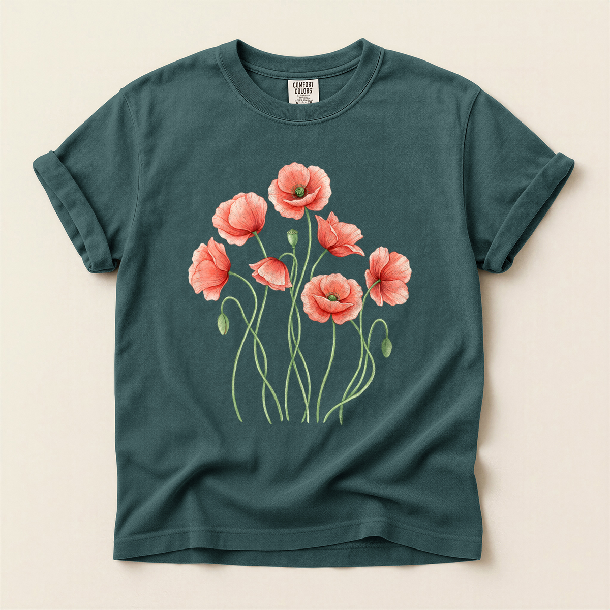 Red Poppies Bloom - Blue Spruce
