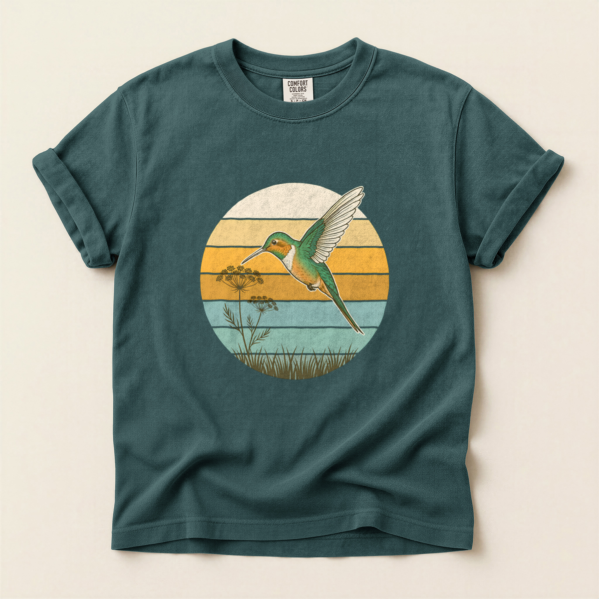Hummingbird Retro Circle - Blue Spruce