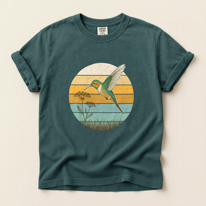 Hummingbird Retro Circle - Blue Spruce