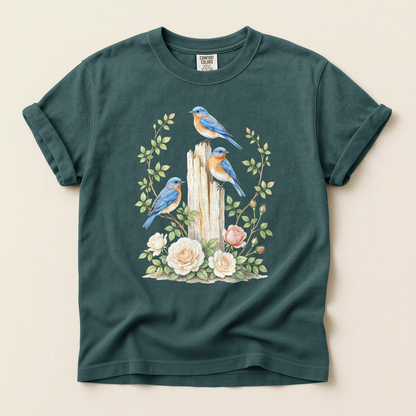 Bluebirds Roses Post - Blue Spruce