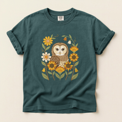 Folk Owl Sunflowers - Blue Spruce