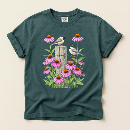 Chickadees And Coneflowers - Blue Spruce