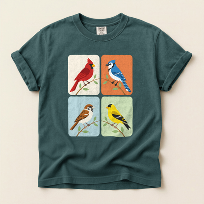Four Bird Squares - Blue Spruce
