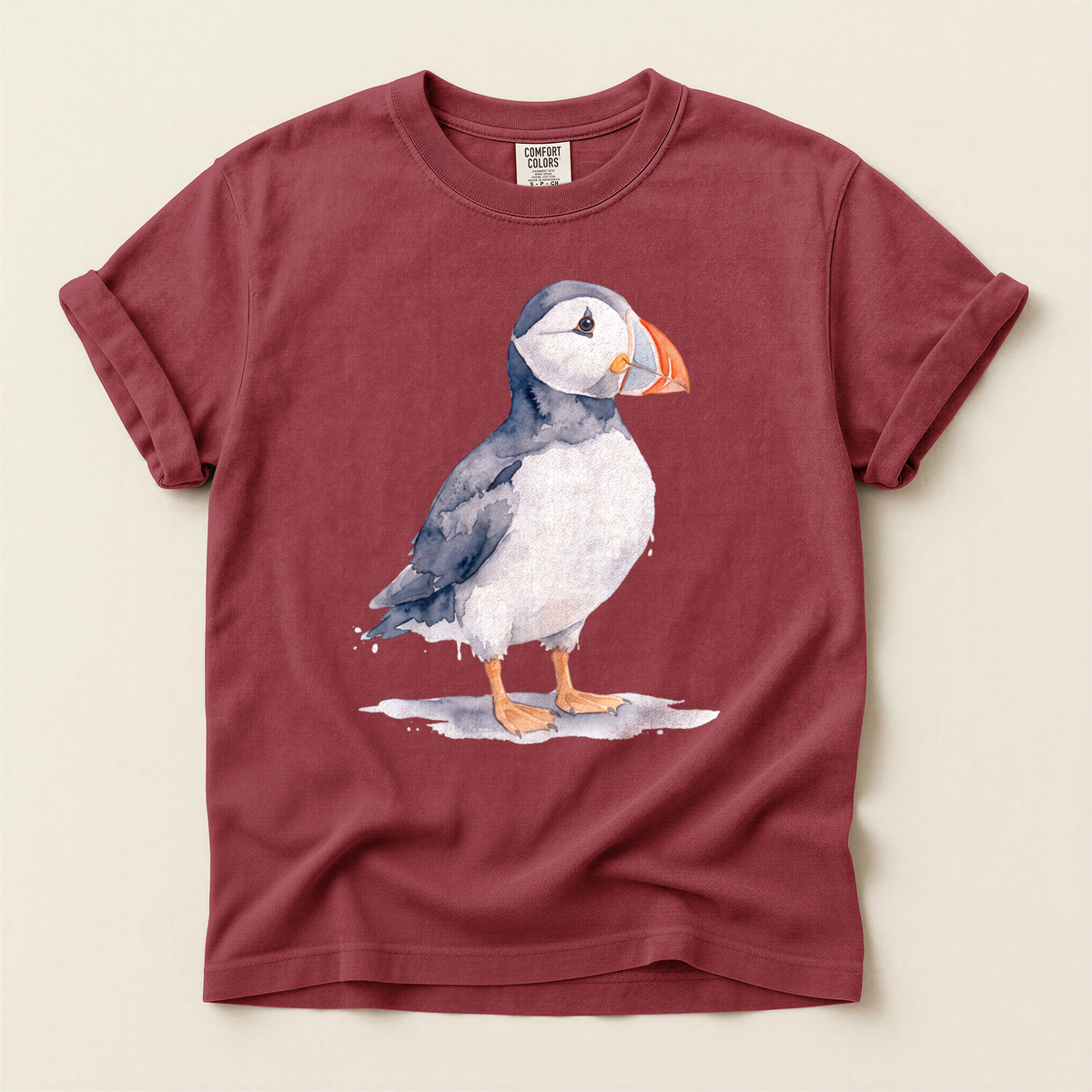 Watercolour Puffin Stand - Brick