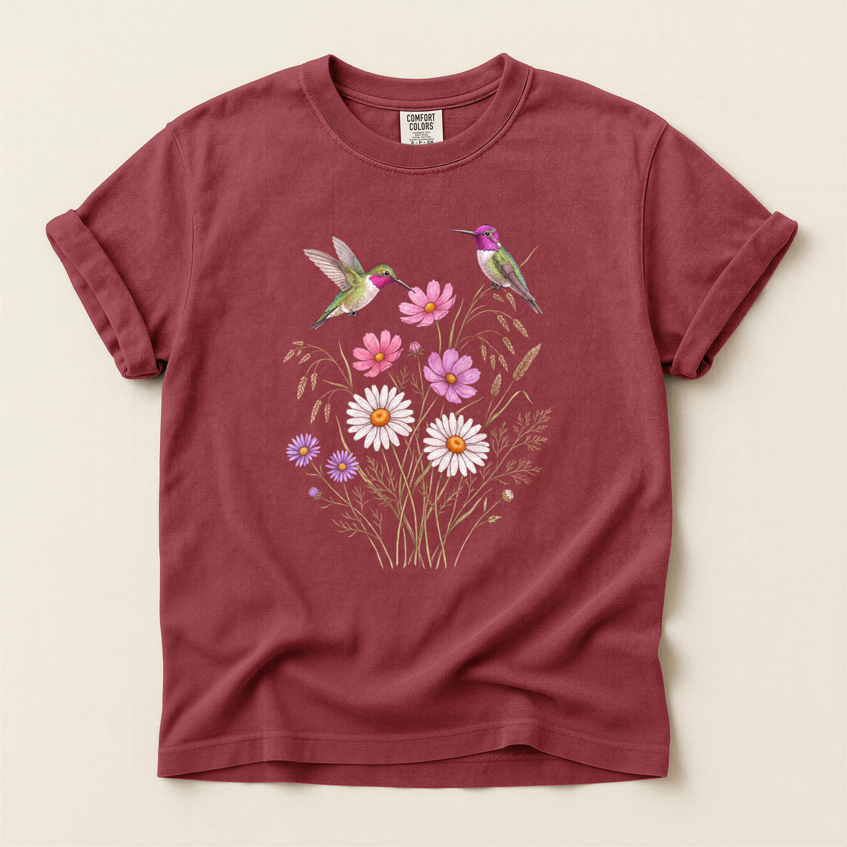 Hummingbirds Wild Daisies - Brick