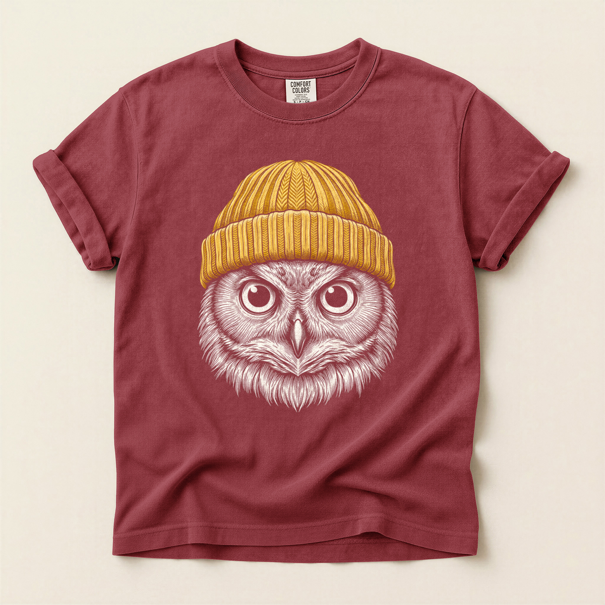 Owl Yellow Beanie - Brick