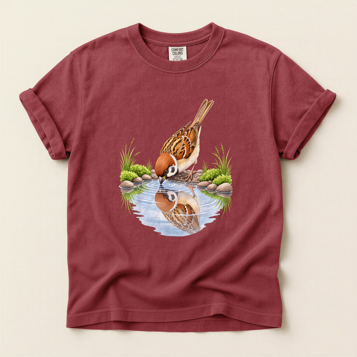 Sparrow Water Reflection - Brick