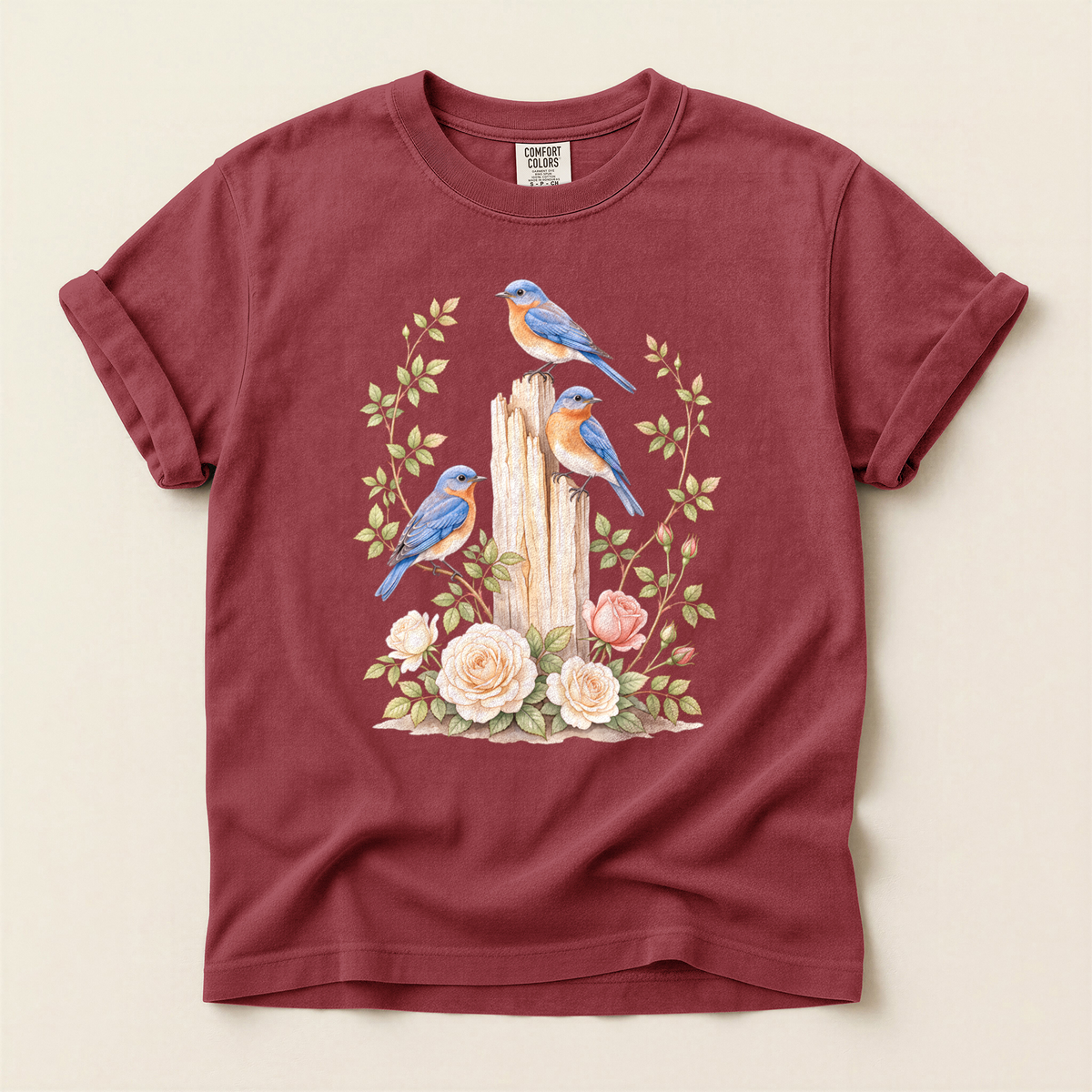 Bluebirds Roses Post - Brick