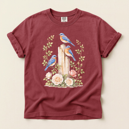 Bluebirds Roses Post - Brick