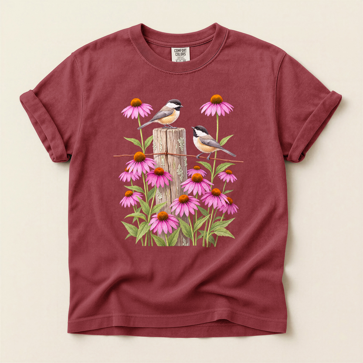Chickadees And Coneflowers - Brick