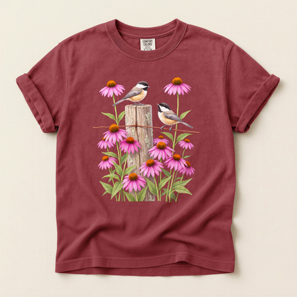 Chickadees And Coneflowers - Brick