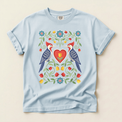 Folk Woodpecker Heart - Chambray