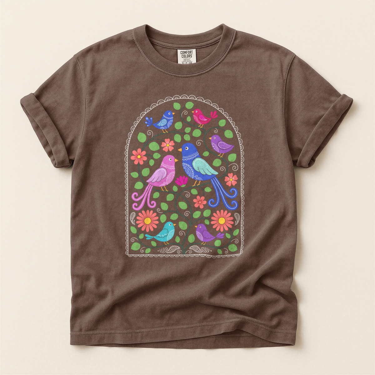 Folk Arch Birds - Espresso