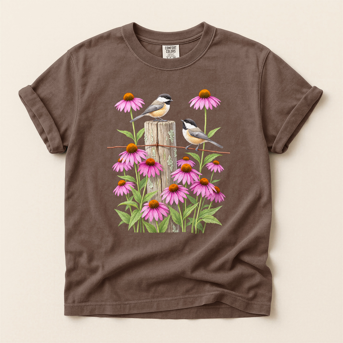 Chickadees And Coneflowers - Espresso
