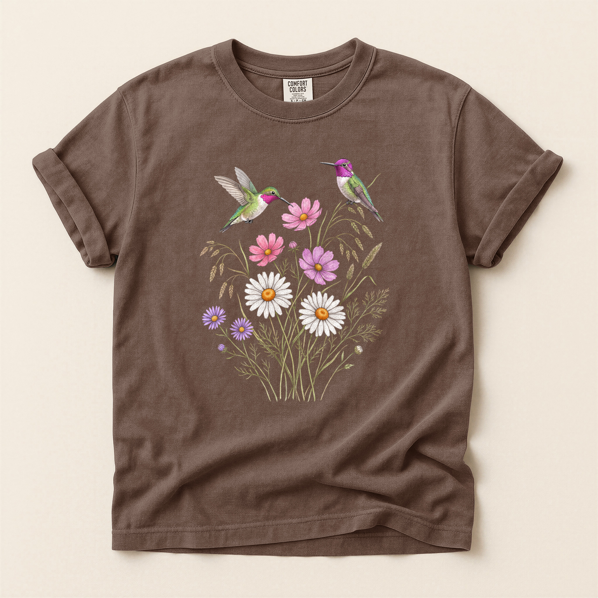 Hummingbirds Wild Daisies - Espresso