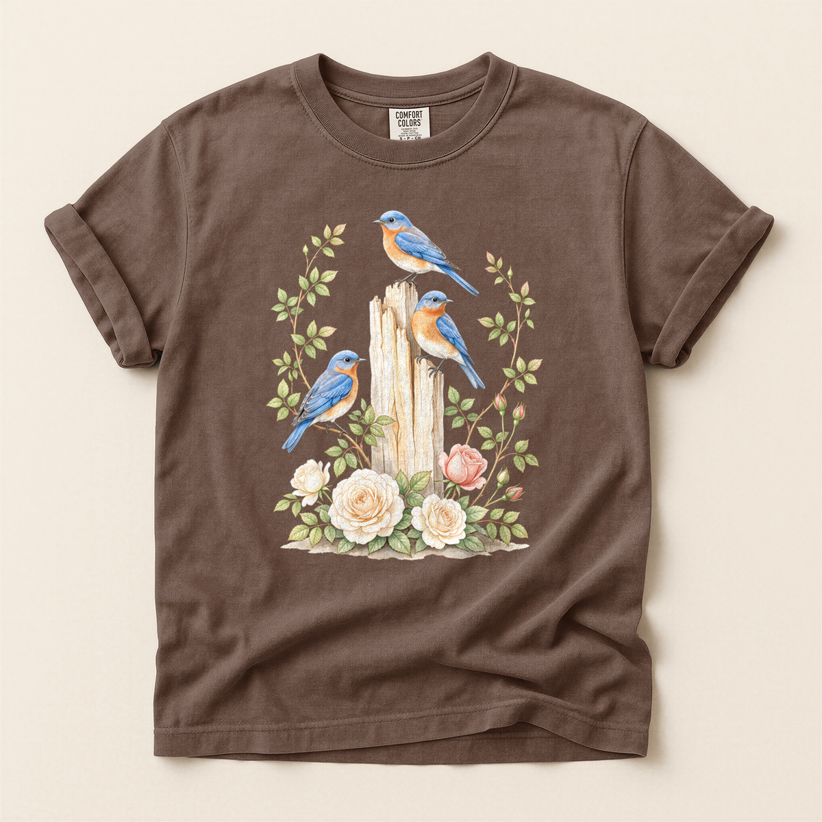 Bluebirds Roses Post - Espresso