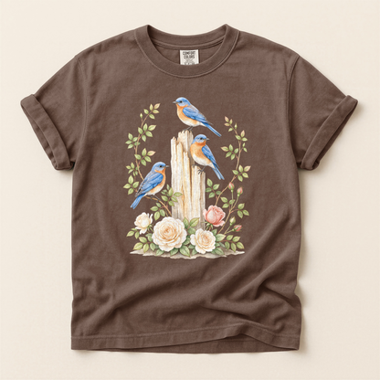Bluebirds Roses Post - Espresso