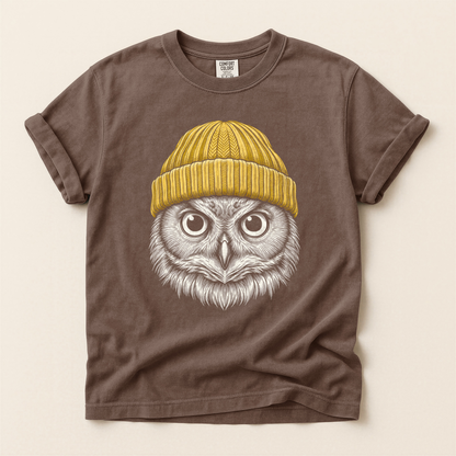 Owl Yellow Beanie - Espresso