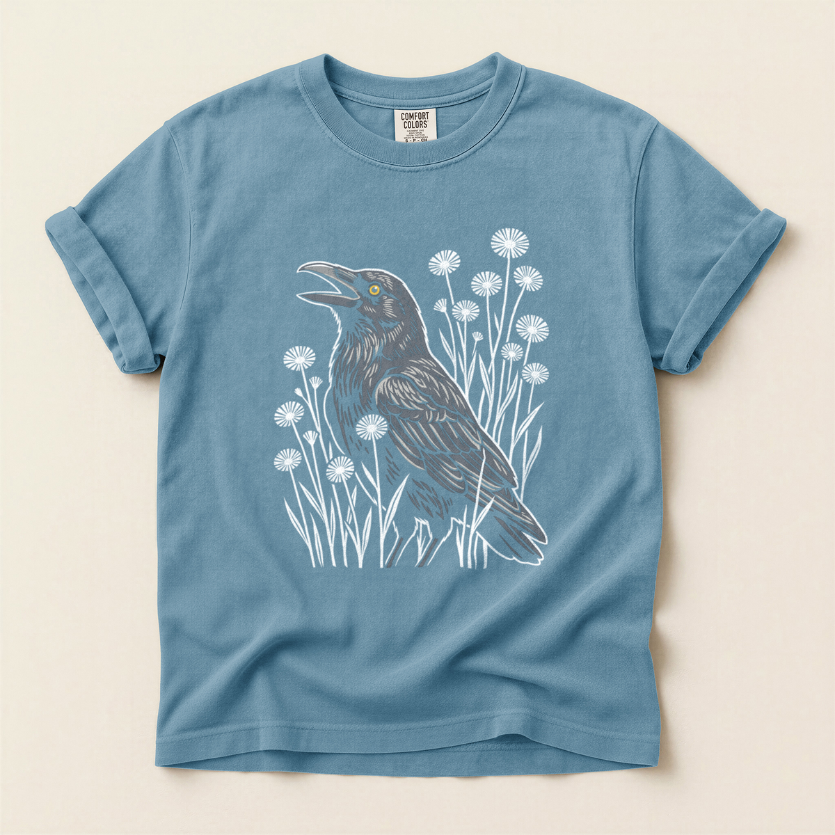 Crow Among Dandelions - Ice Blue