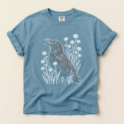 Crow Among Dandelions - Ice Blue