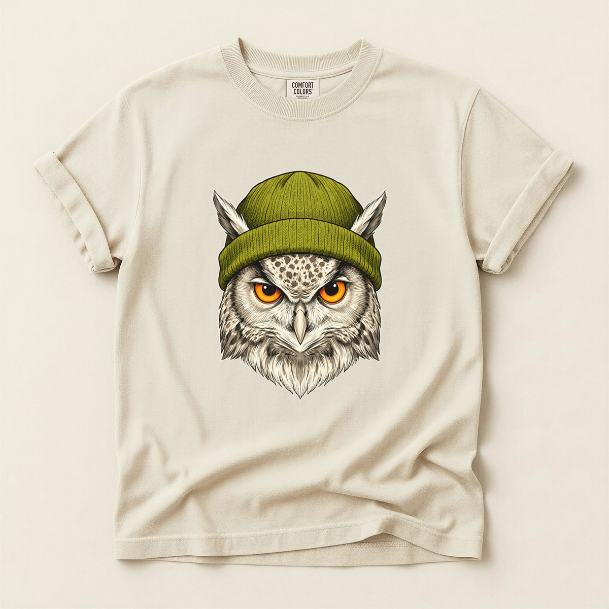 Owl Green Beanie - Ivory