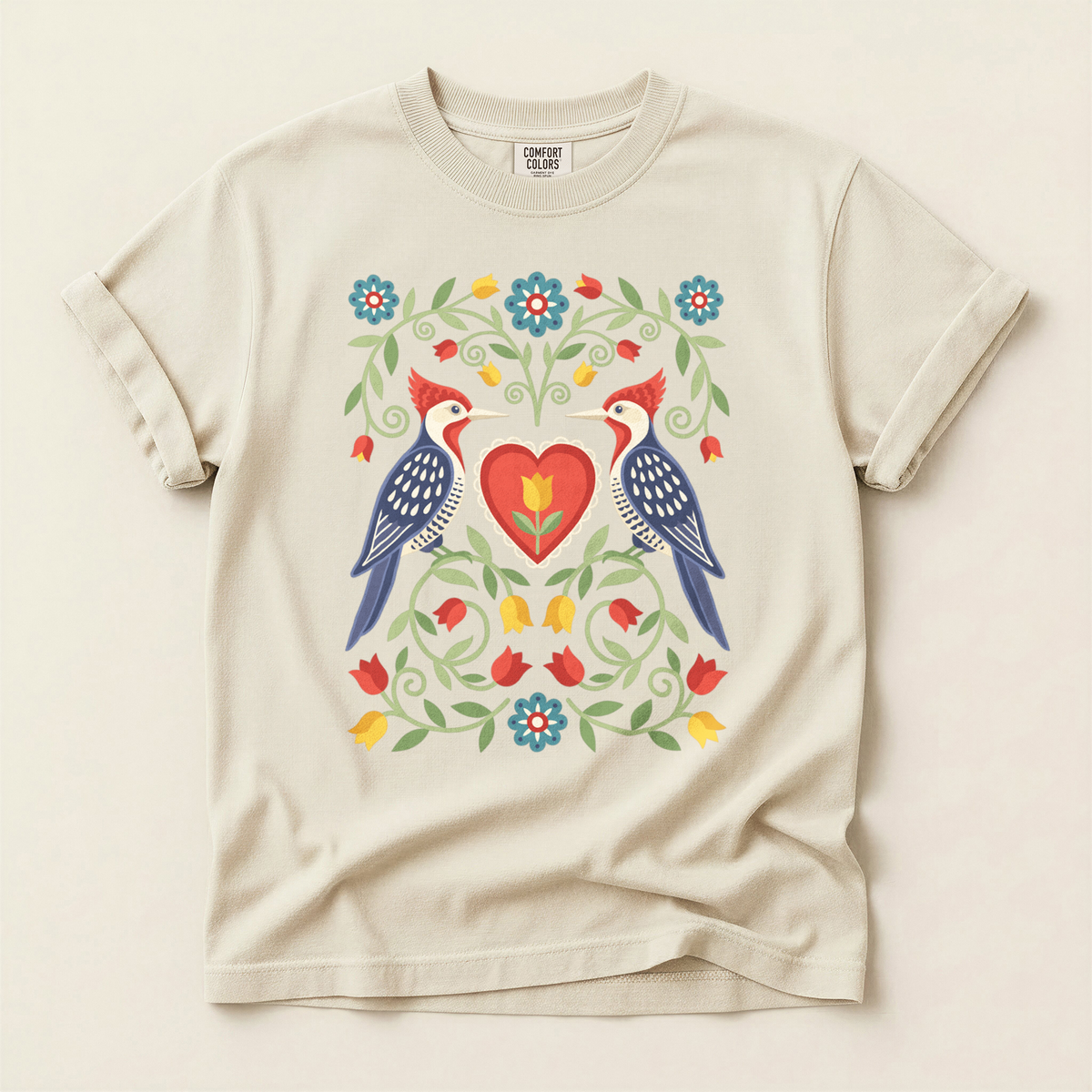 Folk Woodpecker Heart - Ivory