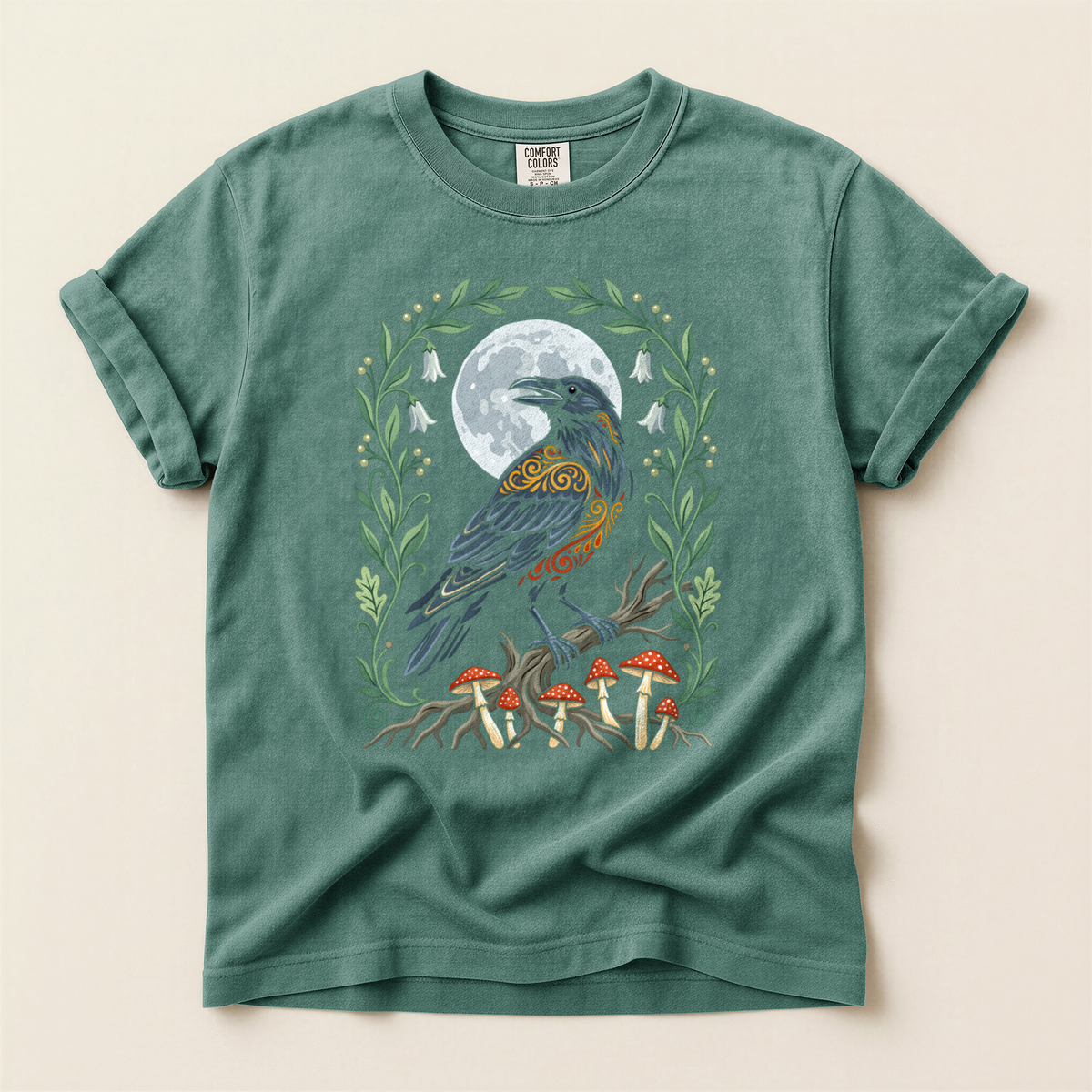 Crow Mushroom Moon - Light Green