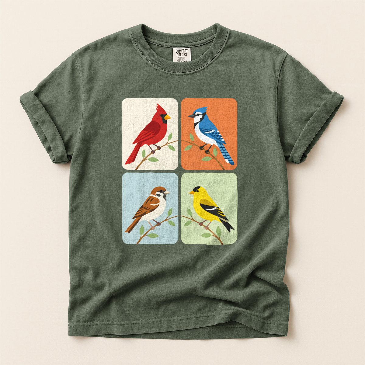 Four Bird Squares - Moss