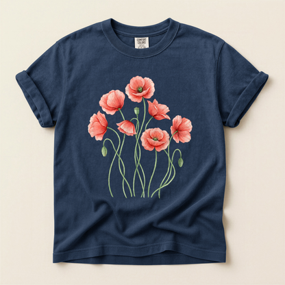 Red Poppies Bloom - Navy