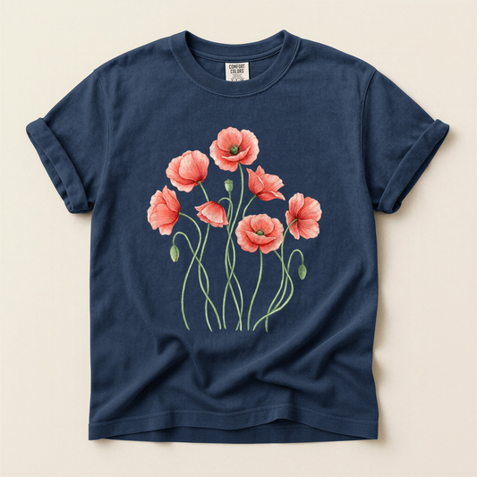 Red Poppies Bloom - Navy