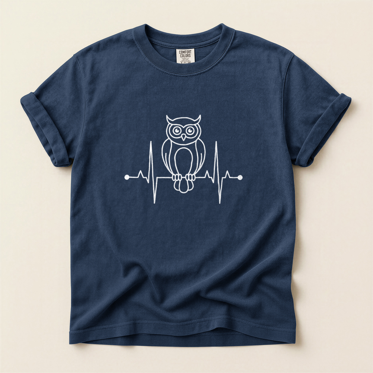 Owl Heartbeat Line - Navy