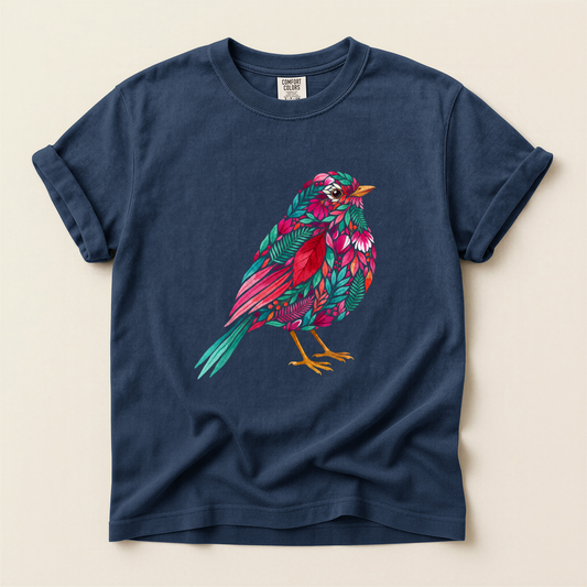 Floral Pattern Bird - Navy