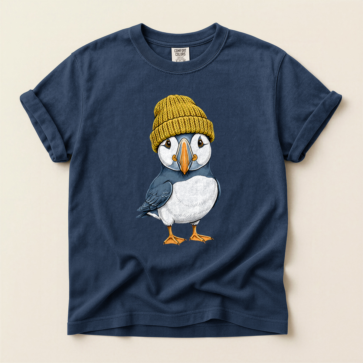 Puffin Yellow Beanie - Navy