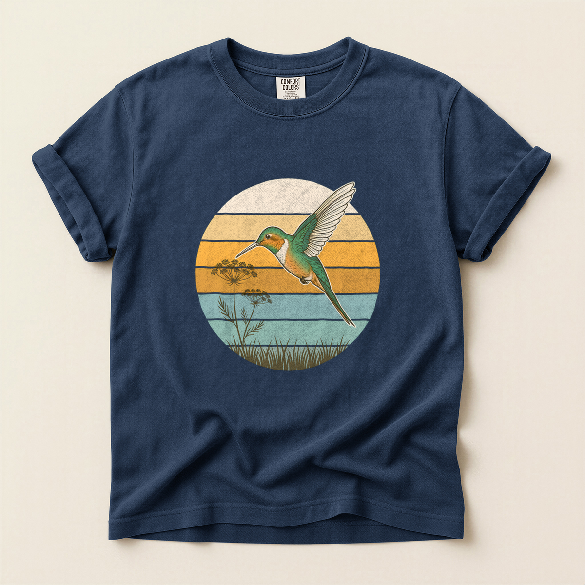 Hummingbird Retro Circle - Navy