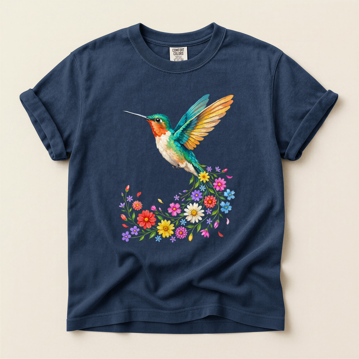 Hummingbird Flower Burst - Navy