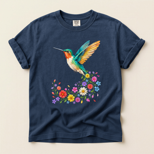 Hummingbird Flower Burst - Navy