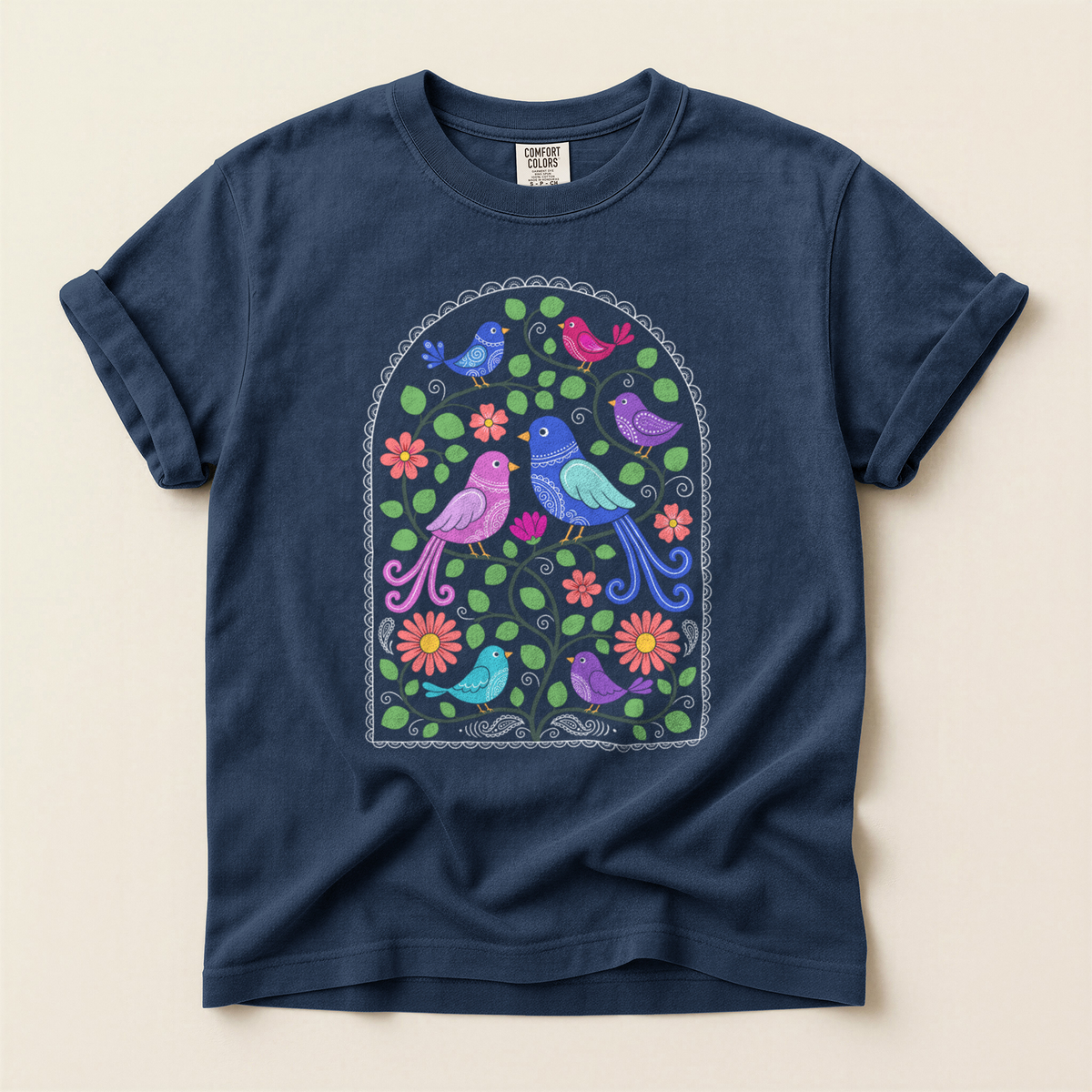 Folk Arch Birds - Navy