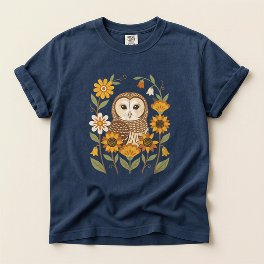 Folk Owl Sunflowers - Navy
