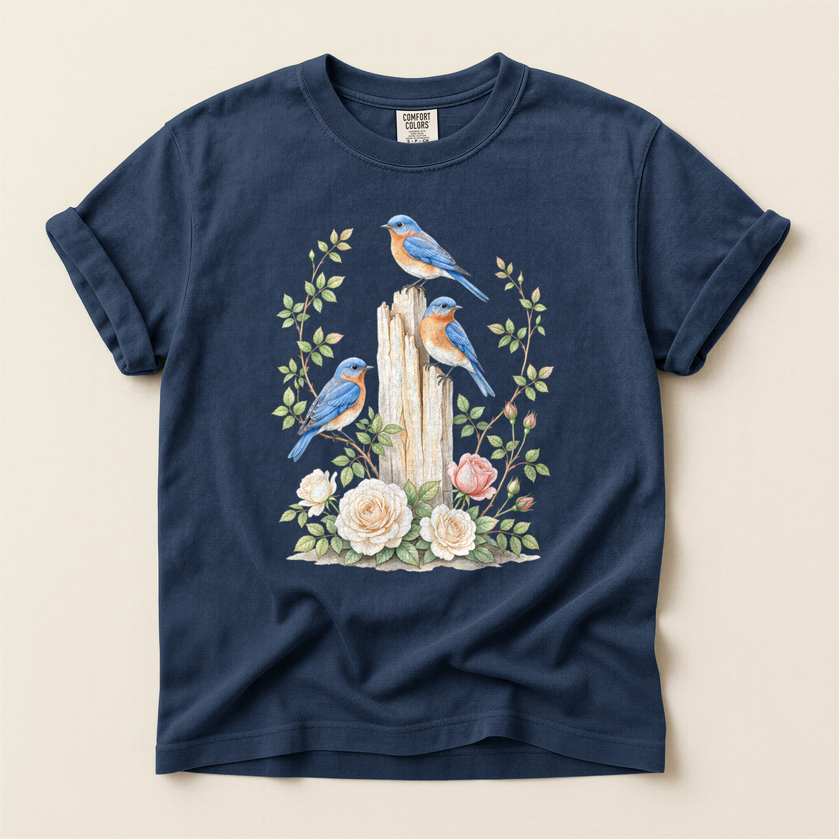 Bluebirds Roses Post - Navy