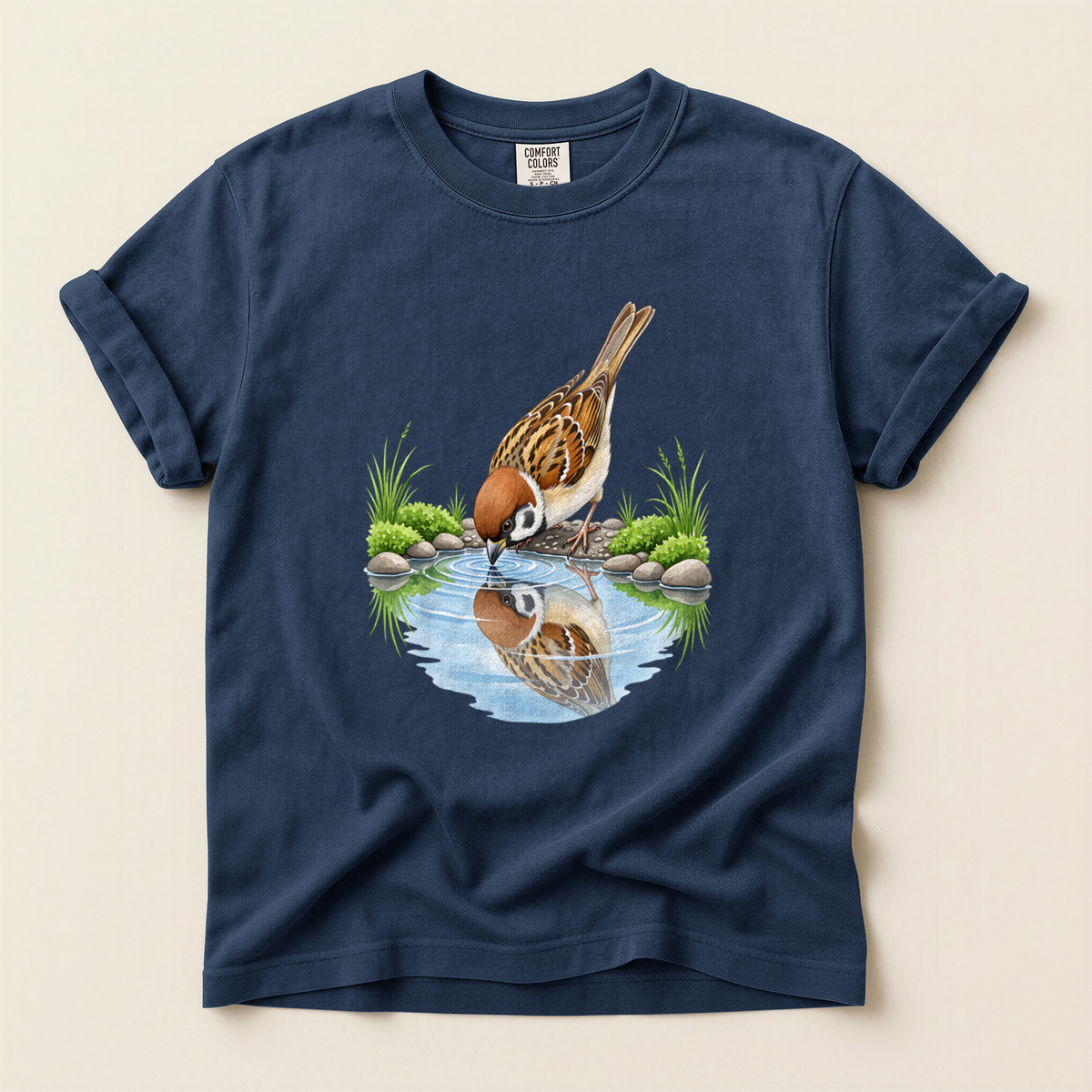 Sparrow Water Reflection - Navy