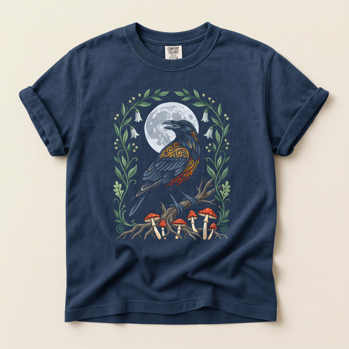 Crow Mushroom Moon - Navy
