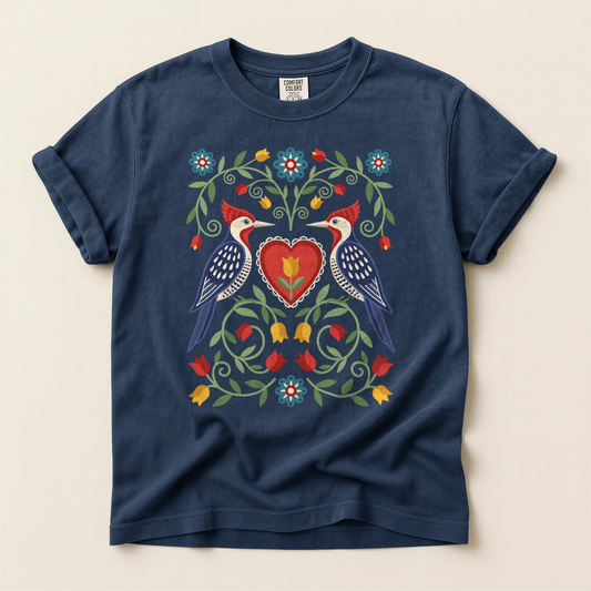 Folk Woodpecker Heart - Navy