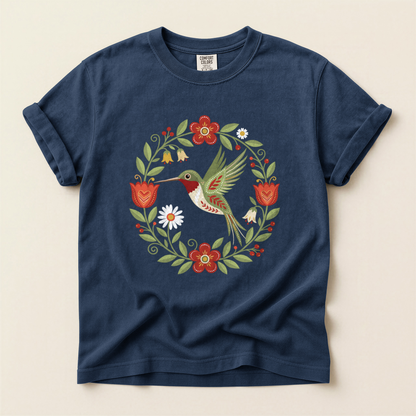 Hummingbird Floral Wreath - Navy