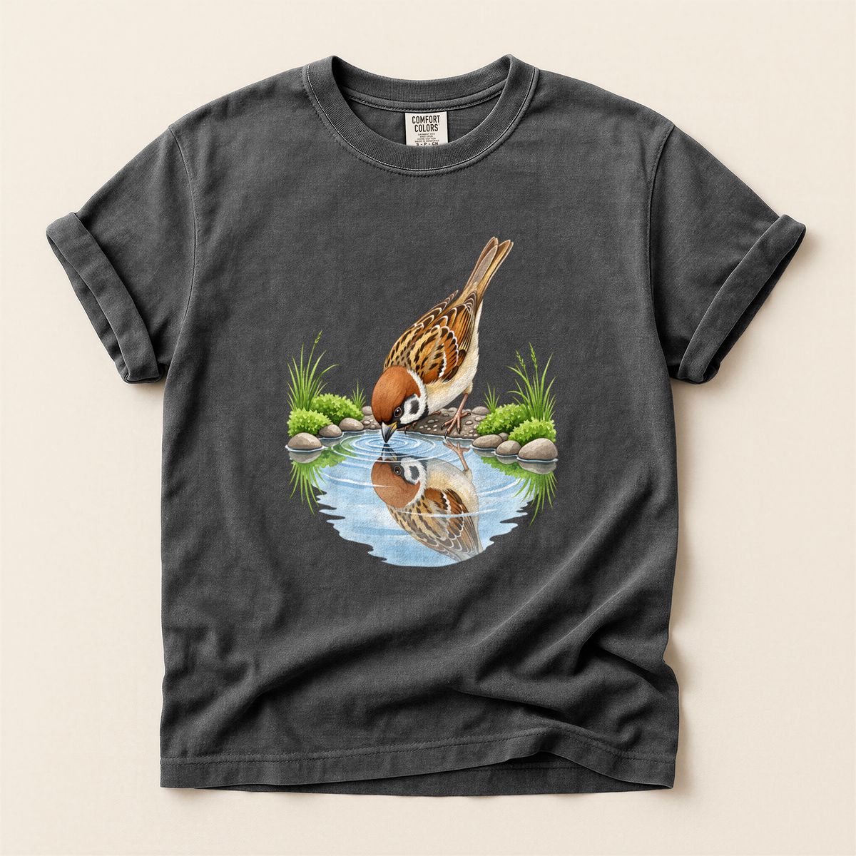 Sparrow Water Reflection - Pepper