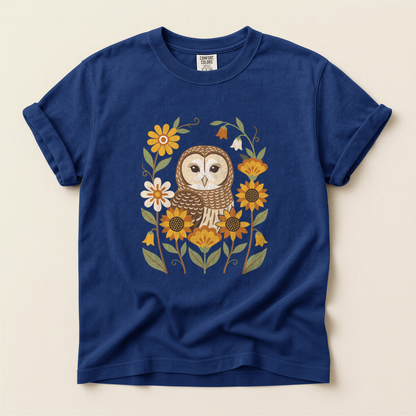 Folk Owl Sunflowers - True Navy