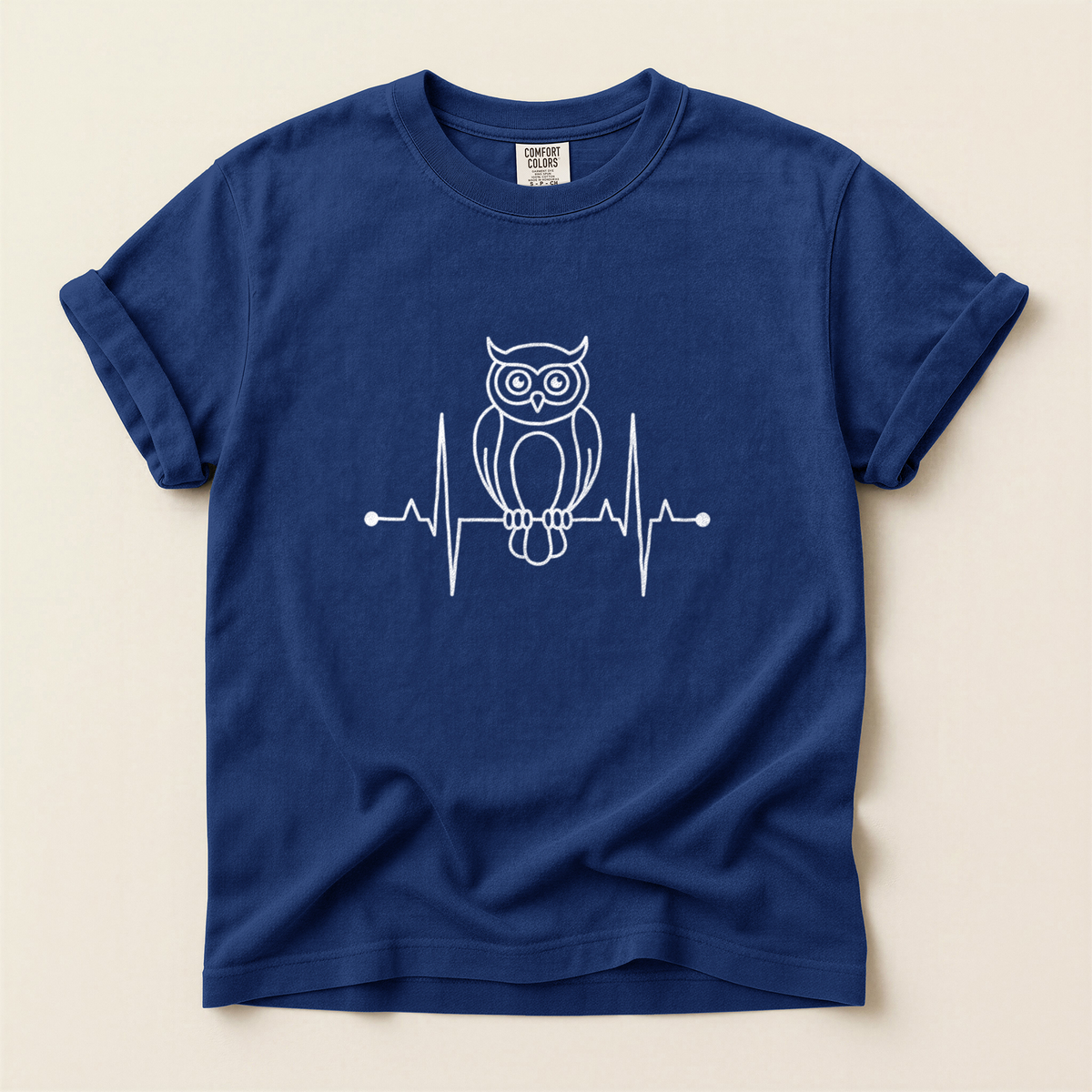 Owl Heartbeat Line - True Navy