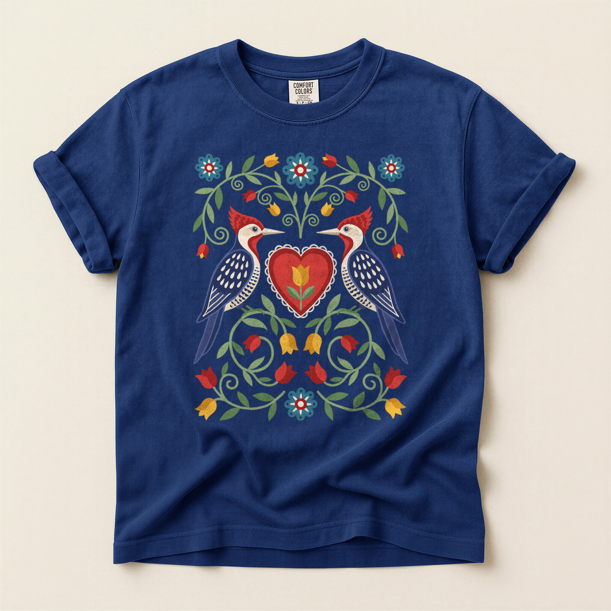 Folk Woodpecker Heart - True Navy