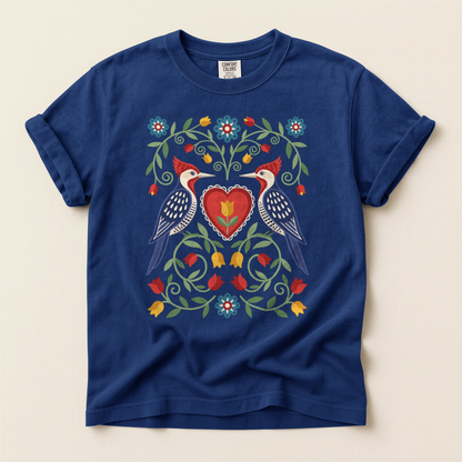 Folk Woodpecker Heart - True Navy