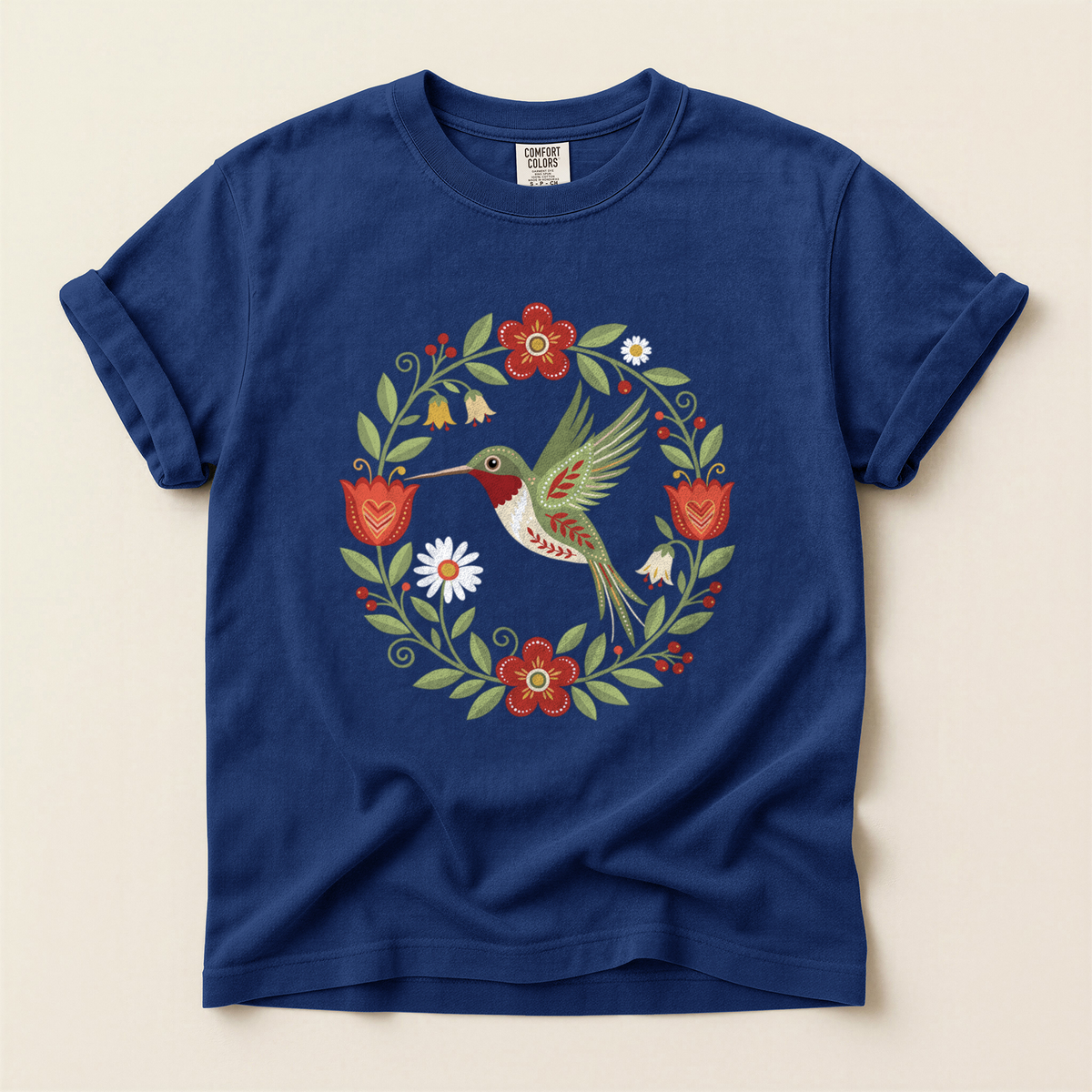 Hummingbird Floral Wreath - True Navy