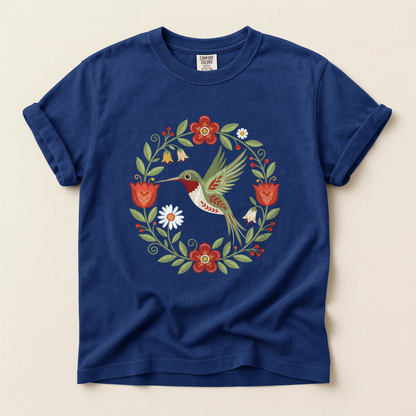 Hummingbird Floral Wreath - True Navy